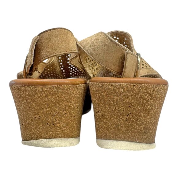 Paul Green Cleo Tan Perforated Suede Cork Wedge Sandal - Picture 10 of 12